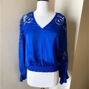 Rachel Zoe Royal Blue Blouse with Lace Sleeves